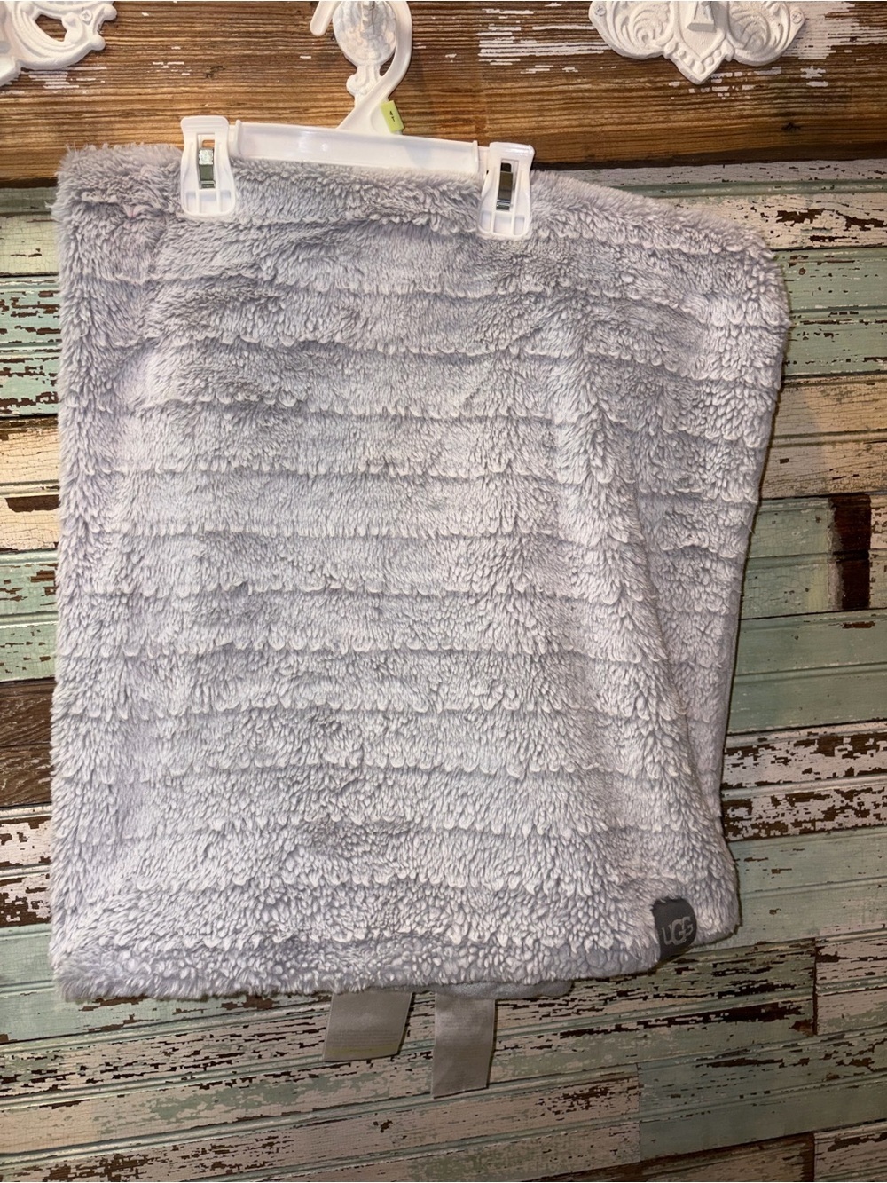 UGG Light Gray Plush Faux Fur Baby Blanket